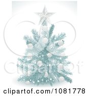 Clipart 3d Blue Christmas Tree With Silver Ornaments Royalty Free Vector Illustration