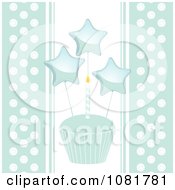 Poster, Art Print Of Blue Cupcake With A Candle And Stars And Polka Dot Edges