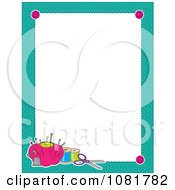Turquoise Frame Border With Sewing Items Around White Space