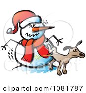 Clipart Dog Peeing On A Mad Snowman Royalty Free Vector Illustration by Zooco #COLLC1081787-0152