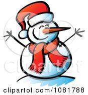 Poster, Art Print Of Happy Snowman With Open Twig Arms And A Santa Hat