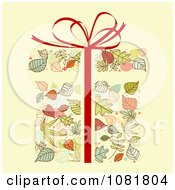 Poster, Art Print Of Autumn Leaf Gift With A Red Bow And Ribbon