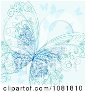 Poster, Art Print Of Ornate Blue Butterfly Background