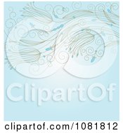 Poster, Art Print Of Ornate Blue Floral Background With Swirls And Flowers