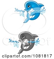 Poster, Art Print Of Cute Blue And Gray Dolphins Wading In Water