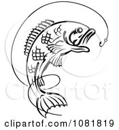 Poster, Art Print Of Black And White Leaping Fish And Hook With Line
