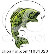 Poster, Art Print Of Green Leaping Fish And Hook With Line