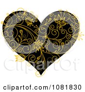 Poster, Art Print Of Black Heart With Yellow Floral Vines