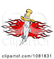 Dagger And Barbed Wire Over Red Flames