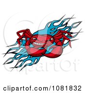 Clipart Tough Red Crab Over Blue Flames Royalty Free Vector Illustration