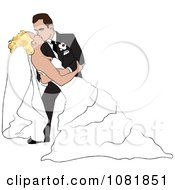 Poster, Art Print Of Romantic Brunette Groom Dipping And Kissing The Bride While Dancing