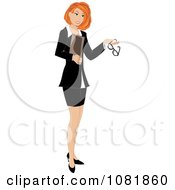 Poster, Art Print Of Red Haired Businesswoman Or Realtor Holding A Folder And Glasses