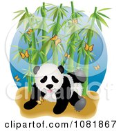 Poster, Art Print Of Cute Playful Panda With Butterflies And Bamboo