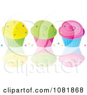 Poster, Art Print Of Yellow Green And Pink Frosted Cupcakes With Dots