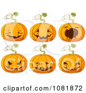 Poster, Art Print Of Six Halloween Pumpkins With Jackolantern Carvings