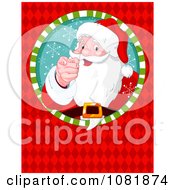 Poster, Art Print Of Santa Pointing Through A Circle On A Red Diamond Background