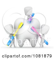 Clipart 3d Ivory Men Scrubbing A Tooth With Brushes Royalty Free CGI Illustration