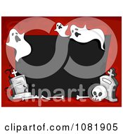 Poster, Art Print Of Black And Red Halloween Frame With Ghosts And Tombstones