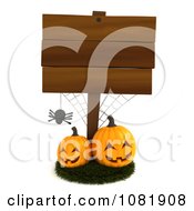 Poster, Art Print Of 3d Wooden Halloween Sign With A Spider And Jackolanterns