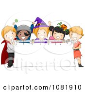 Poster, Art Print Of Halloween Kids Holding A Blank Banner