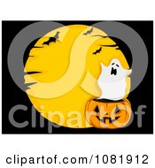 Poster, Art Print Of Ghost Jackolantern And Moon Over Black