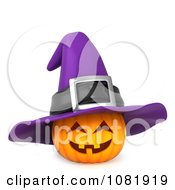 Poster, Art Print Of 3d Halloween Jackolantern With A Purple Witch Hat