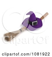 Poster, Art Print Of 3d Purple Witch Hat And Broomstick