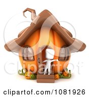 Poster, Art Print Of 3d Ivory Man In A Halloween Jackolantern Pumpkin House