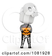 Poster, Art Print Of 3d Skeleton Ivory Man Holding A Halloween Candy Pumpkin Basket