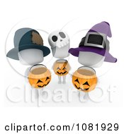 Poster, Art Print Of 3d Ivory People Holding Halloween Candy Pumpkin Baskets