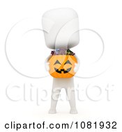 Poster, Art Print Of 3d Ivory Man Holding A Halloween Candy Pumpkin Basket