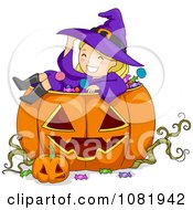 Poster, Art Print Of Halloween Witch Girl Sitting In A Jackolantern