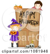 Poster, Art Print Of Witch And Vampire At A Happy Halloween Haunted House Door