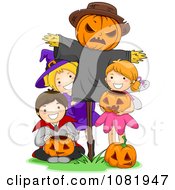 Poster, Art Print Of Halloween Kids With A Scarecrow