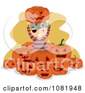 Poster, Art Print Of Pirate Halloween Boy Surrounded By Jackolanterns