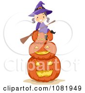 Poster, Art Print Of Halloween Witch Girl Sitting On Jackolanterns