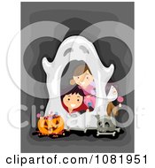 Halloween Kids Peeking Through A Ghost Frame