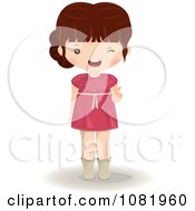Clipart Brunette Girl In A Pink Dress Winking Royalty Free Vector Illustration