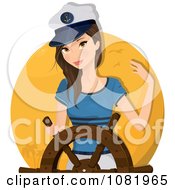 Clipart Sailor Woman Captain At The Helm Royalty Free Vector Illustration