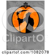 Poster, Art Print Of Silhouetted Grim Reaper In An Orange Halloween Frame Over Gray Grunge