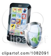 Poster, Art Print Of 3d Smart Phone With Apps And A Shield