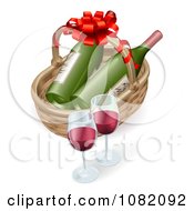 3d Basket With Wine Bottles And Glasses
