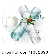 Poster, Art Print Of 3d Silver Bauble And Christmas Crackers With Holly