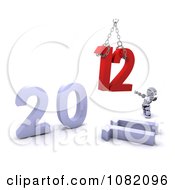 Clipart 3d Robot Hoisting 12 For New Year 2012 Royalty Free CGI Illustration