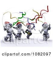 Clipart 3d Christmas Robots Celebrating At A Party Royalty Free CGI Illustration