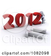 Clipart 3d Robot Pushing 2012 Together For The New Year Royalty Free CGI Illustration
