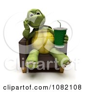 Poster, Art Print Of 3d Tortoise Sitting In A Chair With A Soda