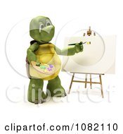 Poster, Art Print Of 3d Tortoise Painting On A Blank Canvas