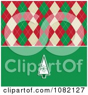 Retro Christmas Tree Over Green Dots With Argyle