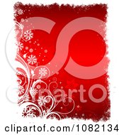 Poster, Art Print Of Red Snowflake And Floral Christmas Background With White Grunge Borders